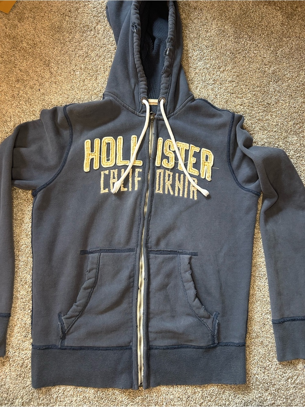 Vintage distressed Hollister Navy Zip-Up Hoodie Jacket